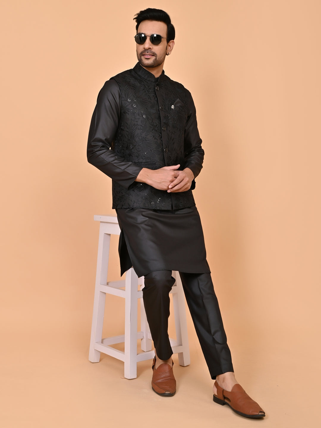 Sequence Black Jacket Kurta Set - JM43458-2