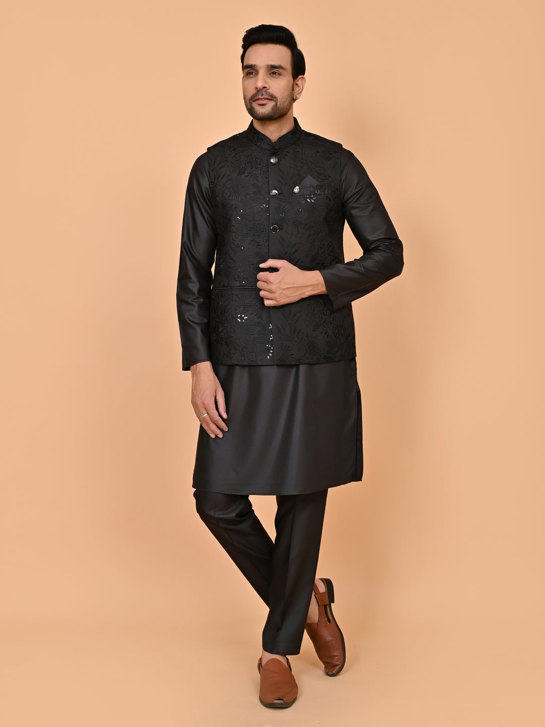 Sequence Black Jacket Kurta Set - JM43458-2