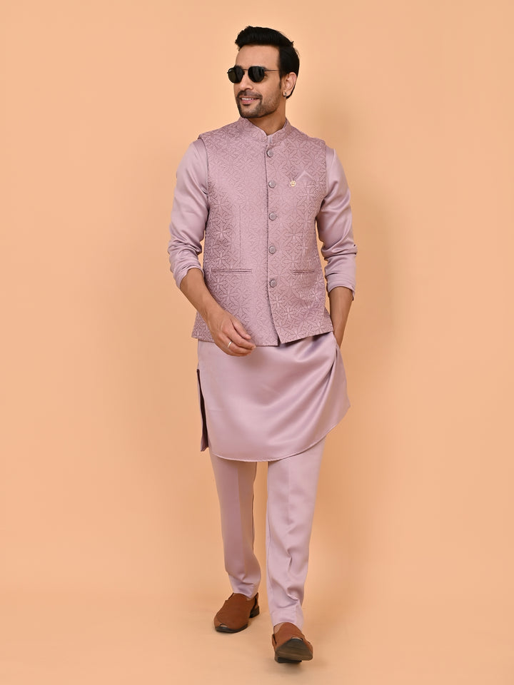 Floral Purple Jacket Kurta Set - JM43427-3