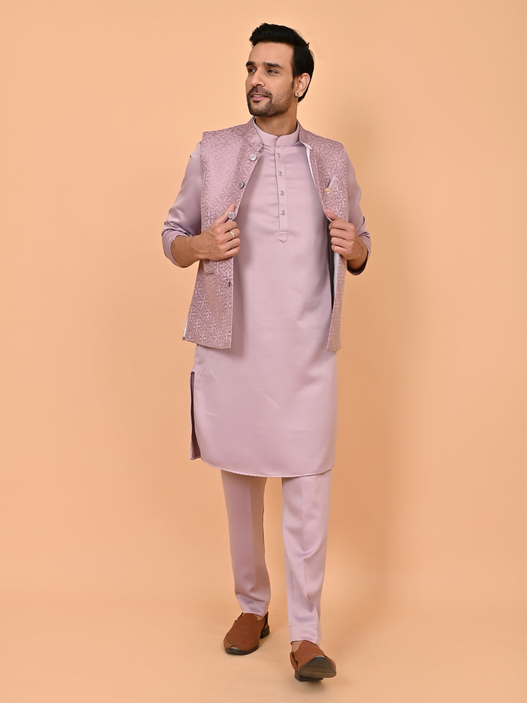 Floral Purple Jacket Kurta Set - JM43427-3