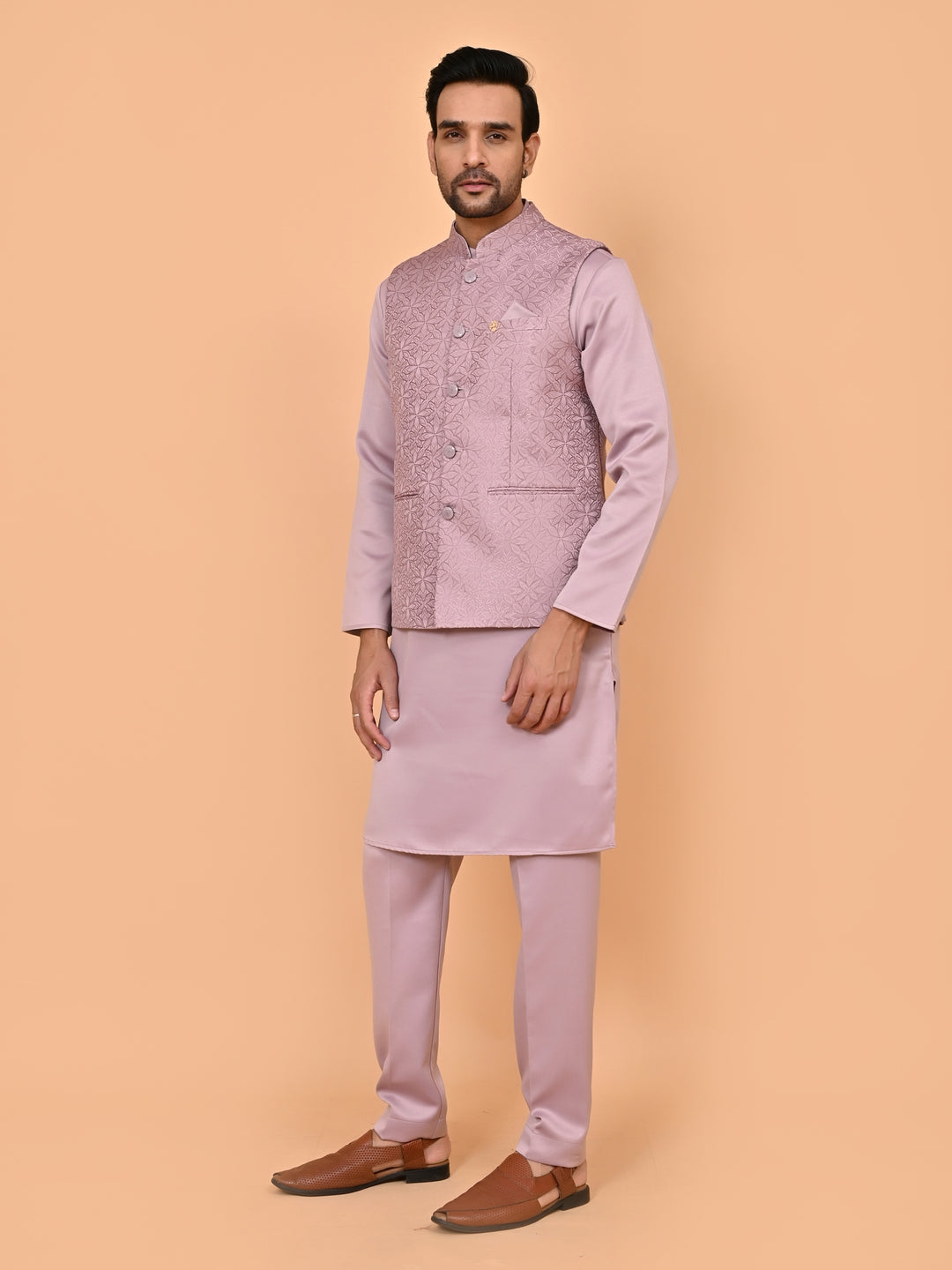Floral Purple Jacket Kurta Set - JM43427-3