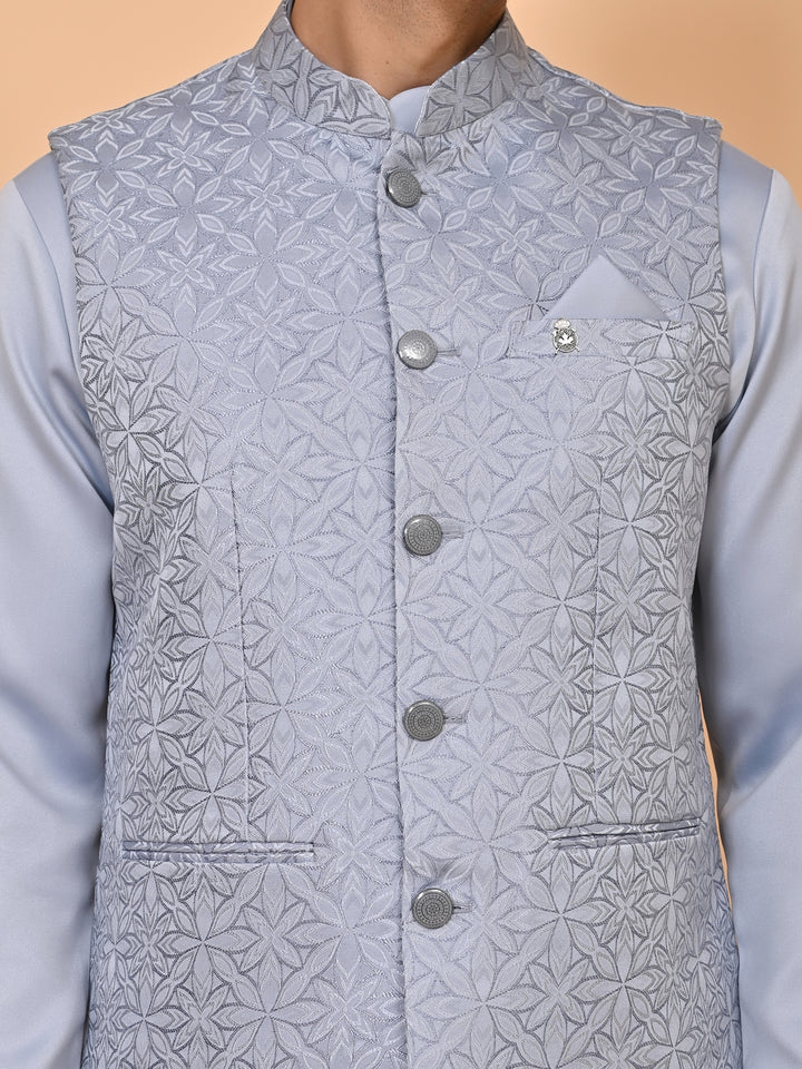 Floral Grey Jacket Kurta Set - JM43427-4