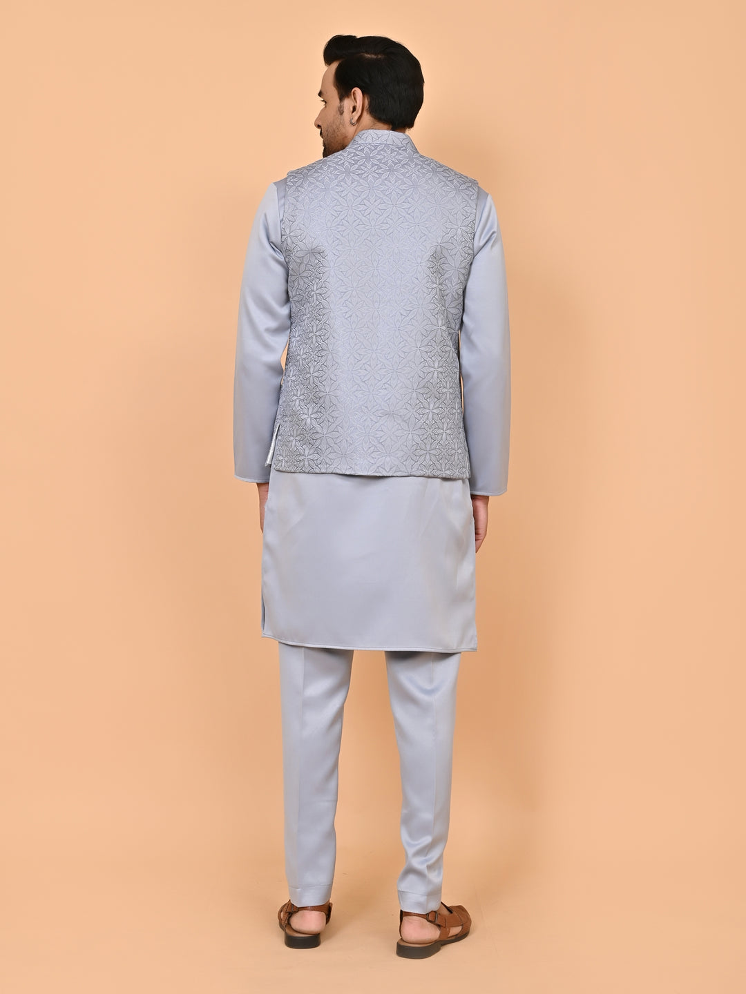 Floral Grey Jacket Kurta Set - JM43427-4