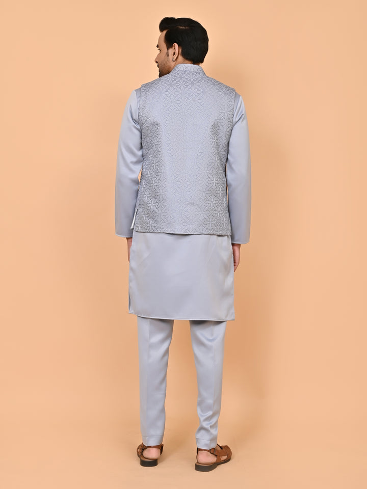 Floral Grey Jacket Kurta Set - JM43427-4