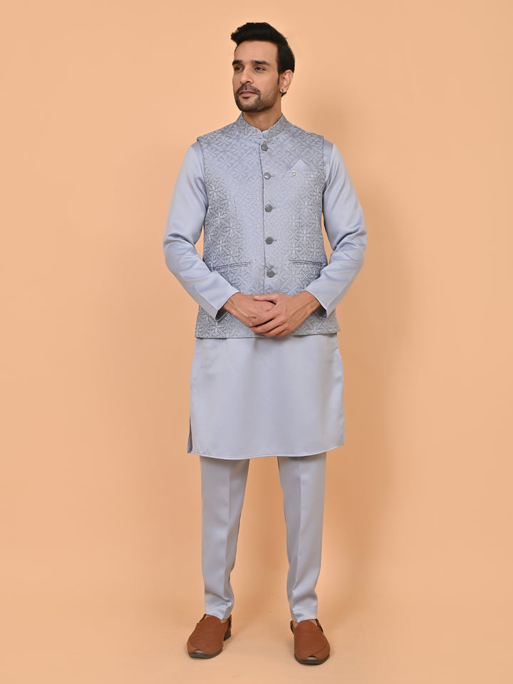 Floral Grey Jacket Kurta Set - JM43427-4