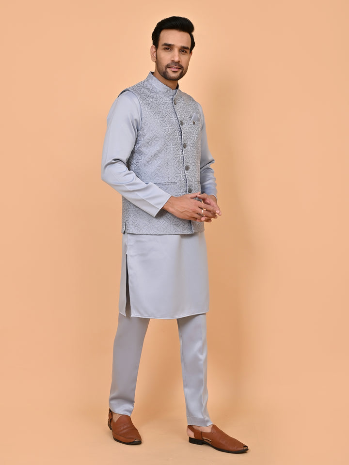 Floral Grey Jacket Kurta Set - JM43427-4