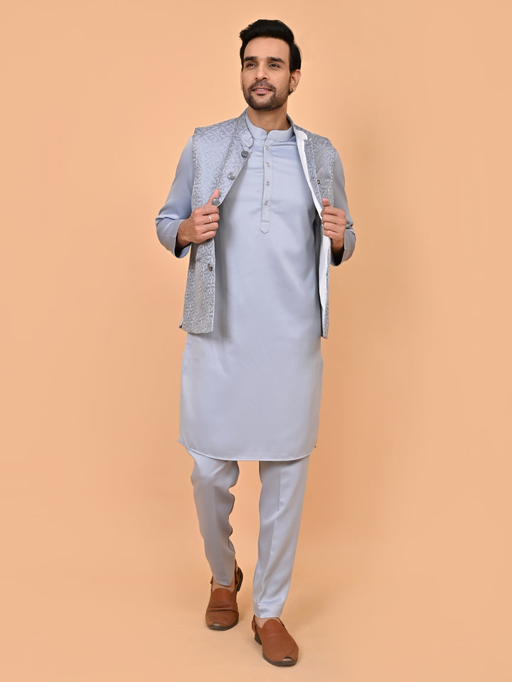 Floral Grey Jacket Kurta Set - JM43427-4