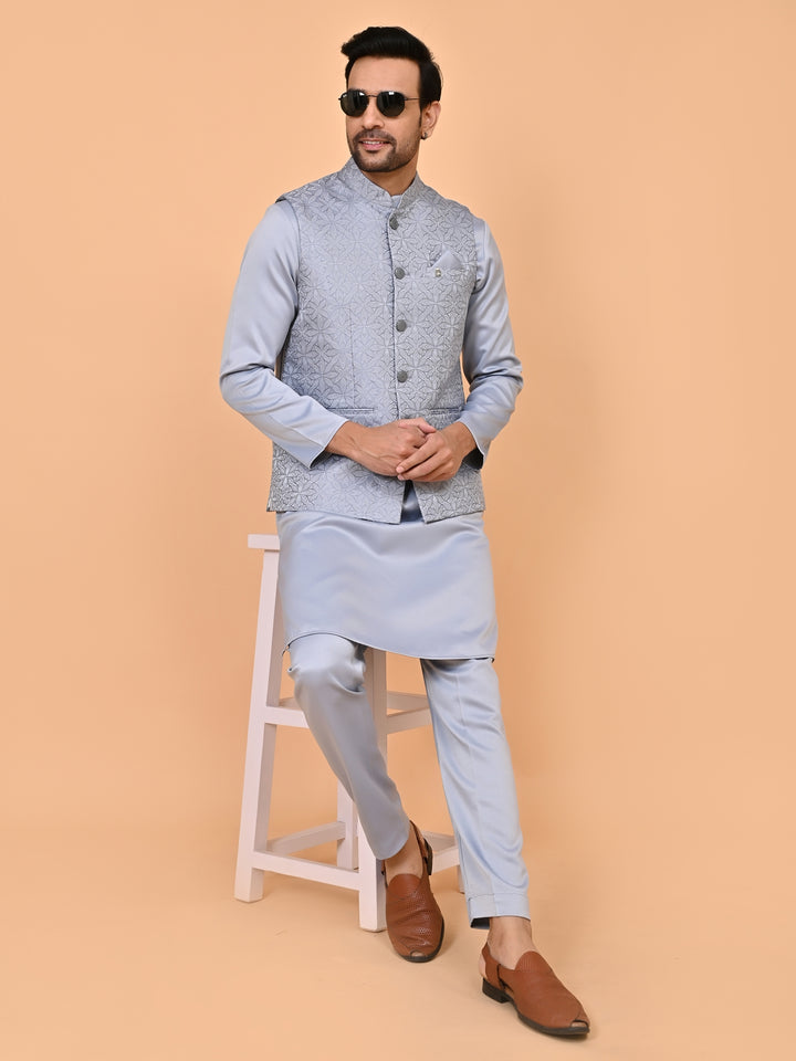 Floral Grey Jacket Kurta Set - JM43427-4
