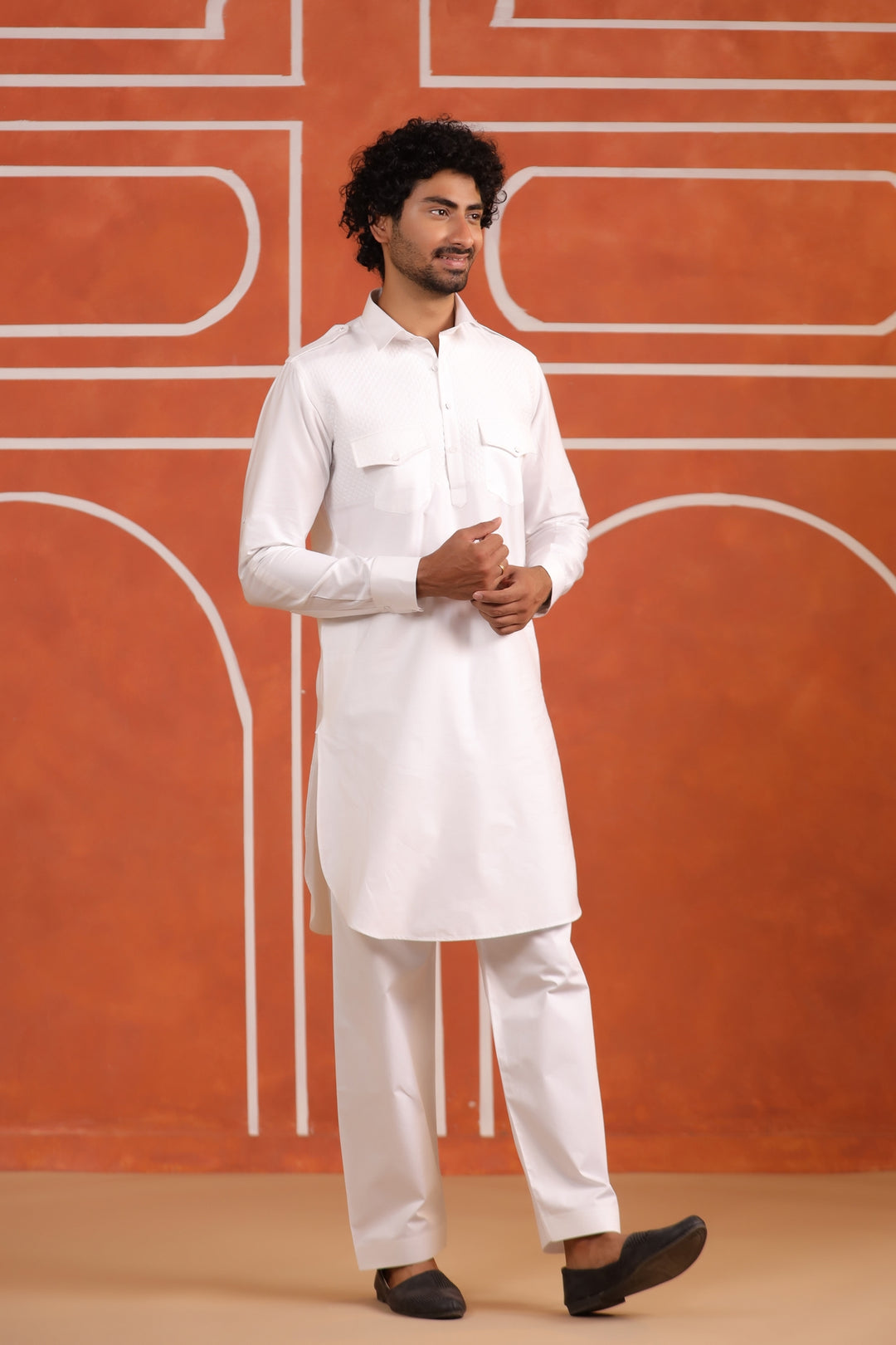 Checked White Pathani Set - PS29666-2