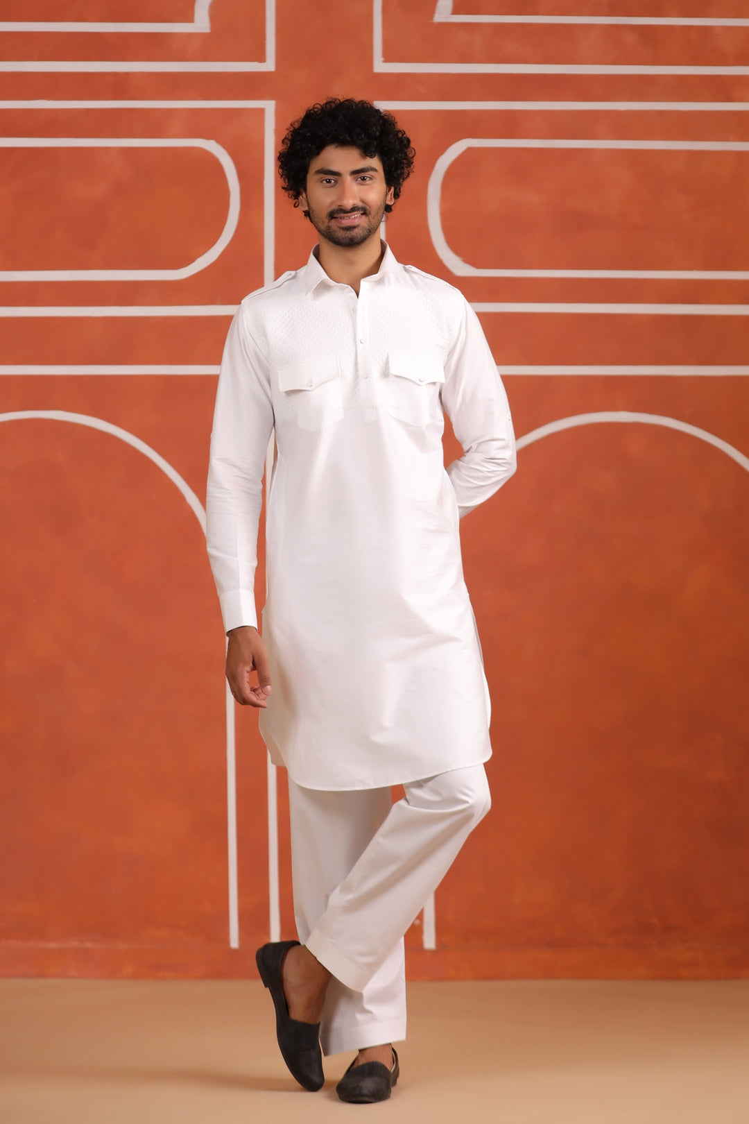 Checked White Pathani Set - PS29666-2