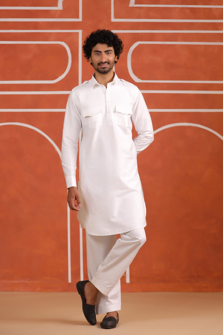 Checked White Pathani Set - PS29666-2