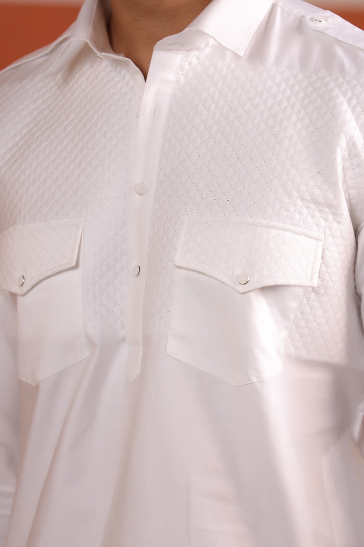 Checked White Pathani Set - PS29666-2