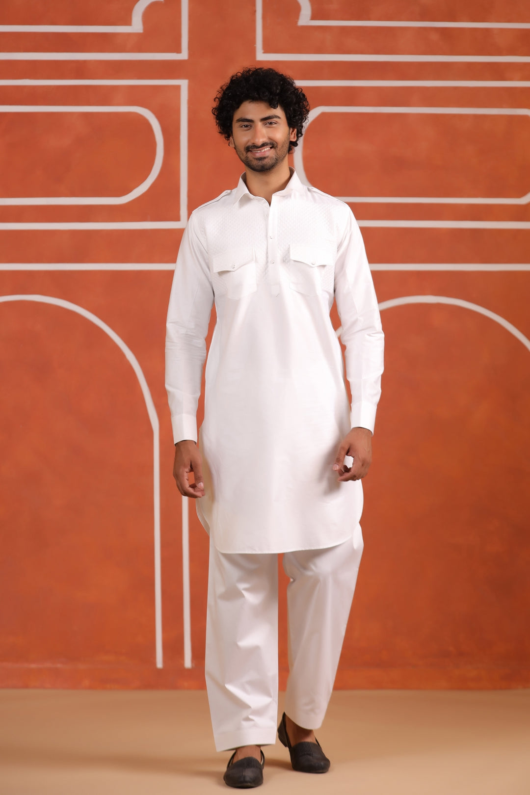 Checked White Pathani Set - PS29666-2