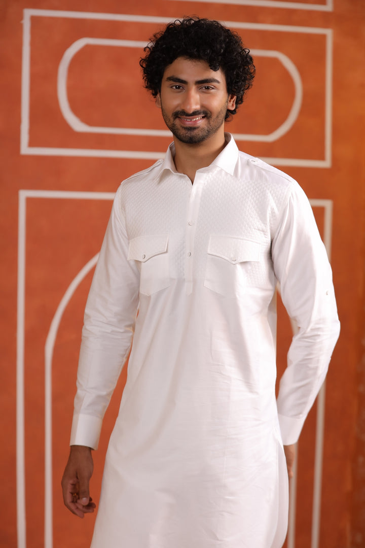 Checked White Pathani Set - PS29666-2