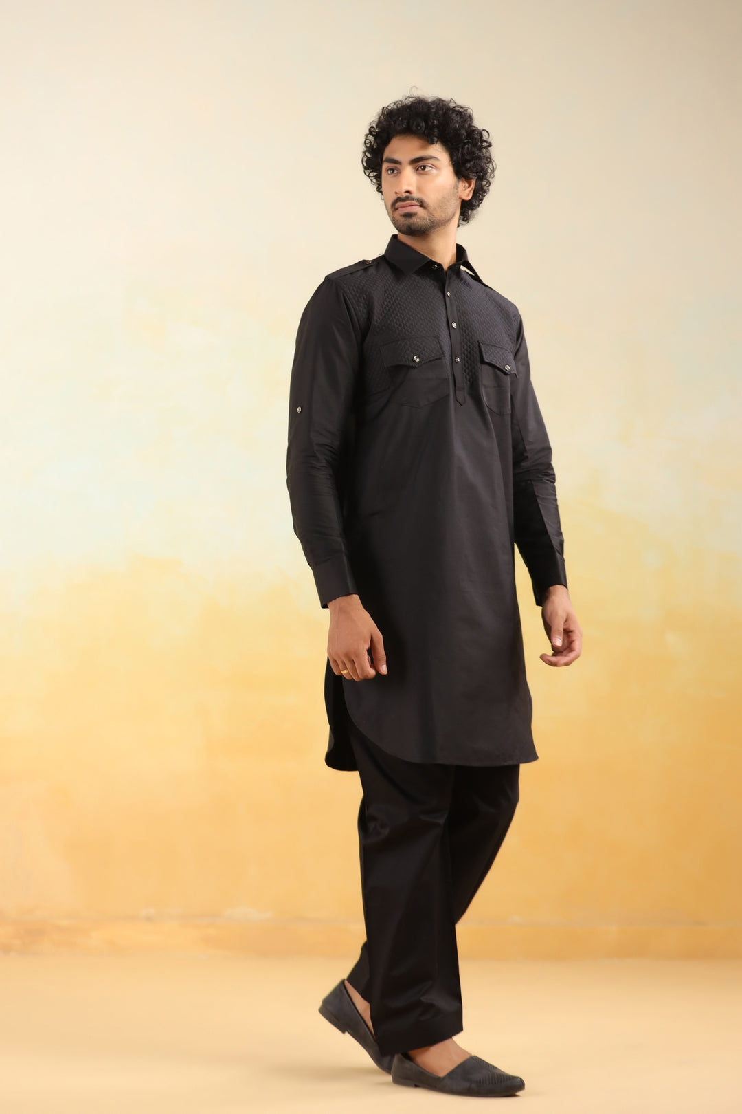 Checked Black Pathani Set - PS29666-1