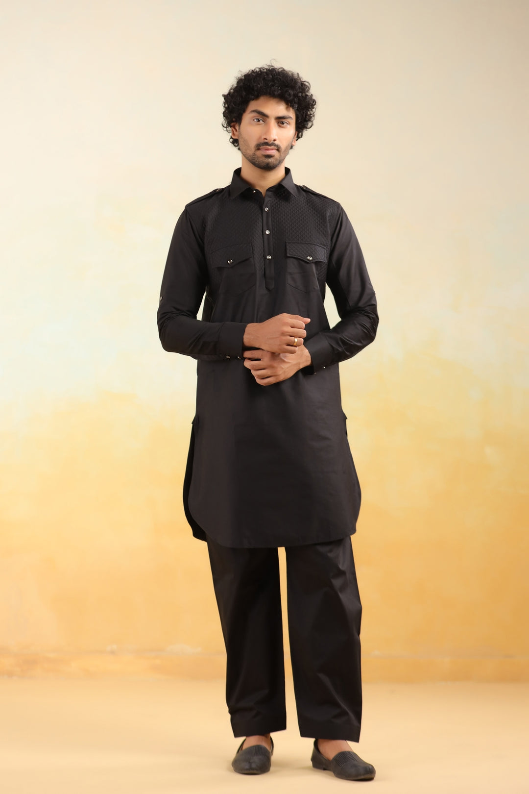 Checked Black Pathani Set - PS29666-1