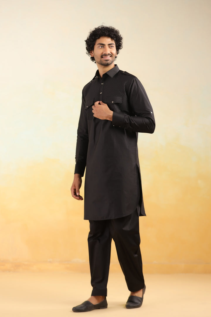Checked Black Pathani Set - PS29666-1