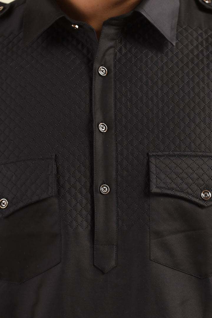 Checked Black Pathani Set - PS29666-1