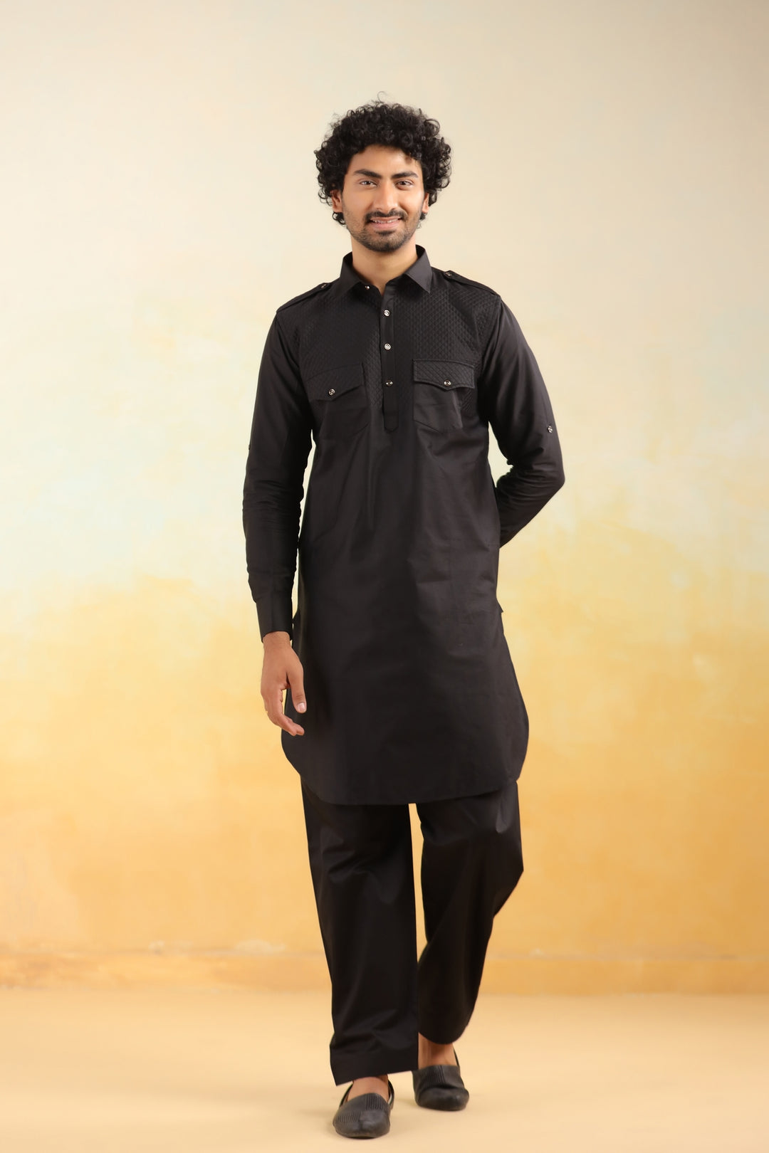 Checked Black Pathani Set - PS29666-1