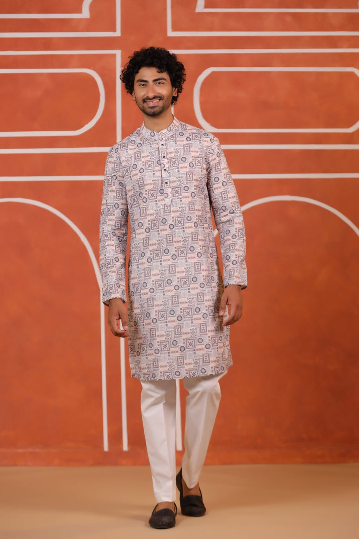 Geometric Grey Kurta Set - KM43291-3