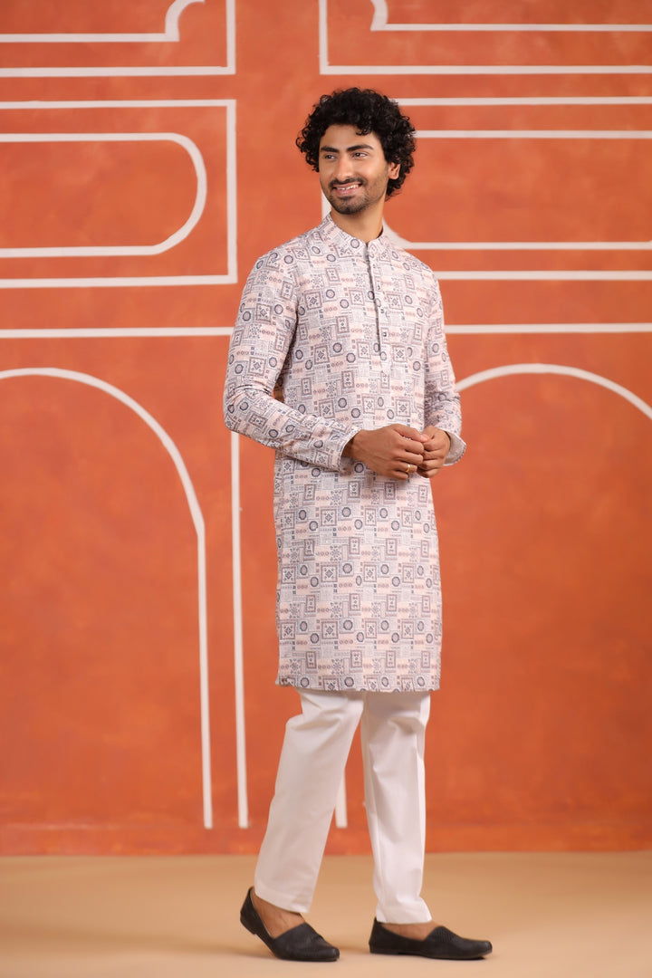 Geometric Grey Kurta Set - KM43291-3