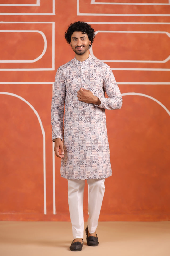 Geometric Grey Kurta Set - KM43291-3