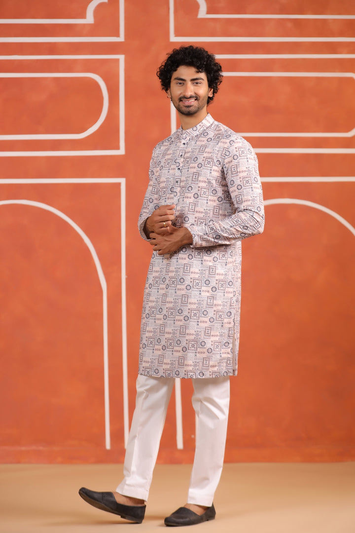 Geometric Grey Kurta Set - KM43291-3