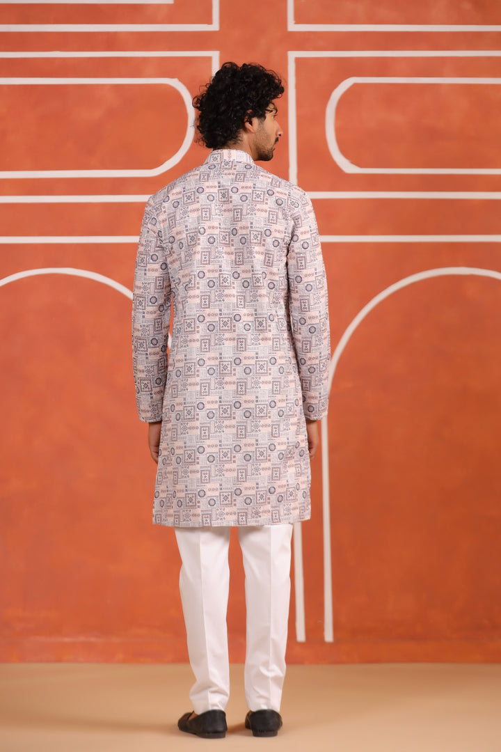 Geometric Grey Kurta Set - KM43291-3
