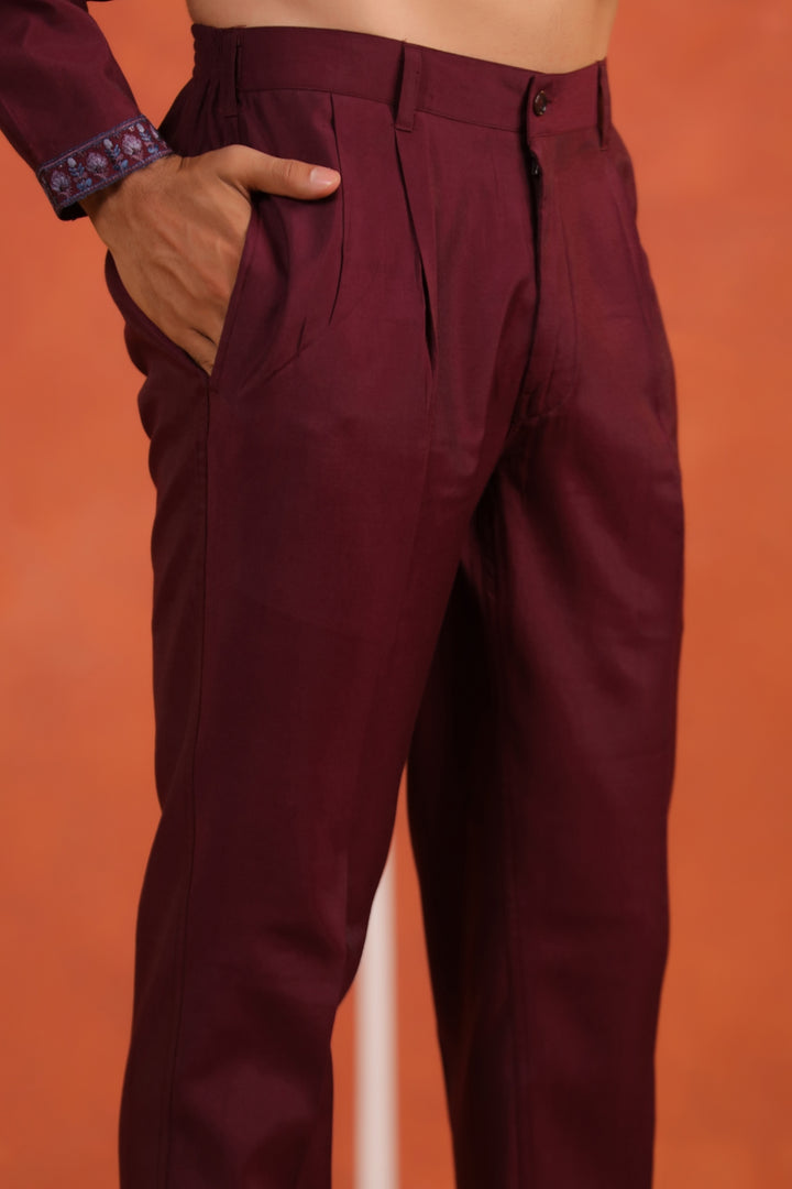 Floral Wine Jacket Kurta Set - JT43704-2