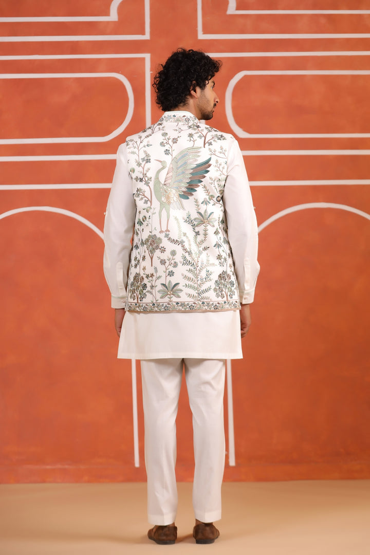 Sequence Off White Jacket Kurta Set - JT43666-107