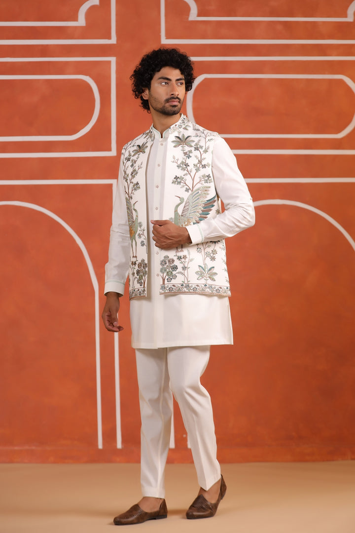 Sequence Off White Jacket Kurta Set - JT43666-107