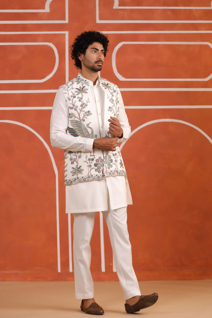 Sequence Off White Jacket Kurta Set - JT43666-107