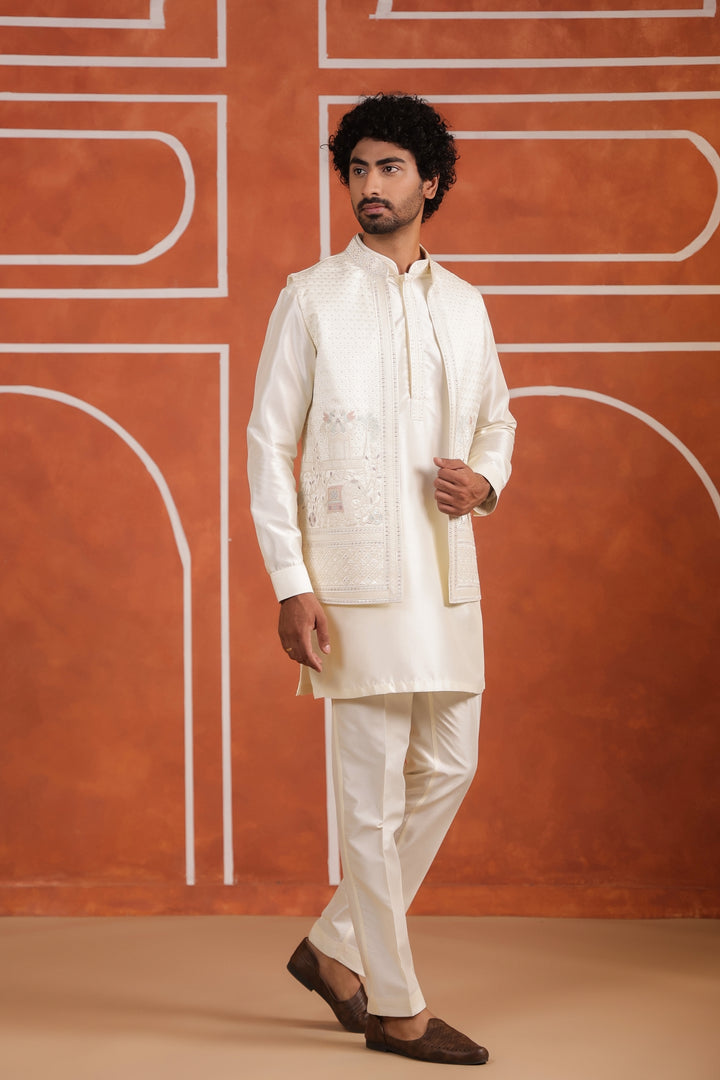 Animal Off White Jacket Kurta Set - JT43424-1