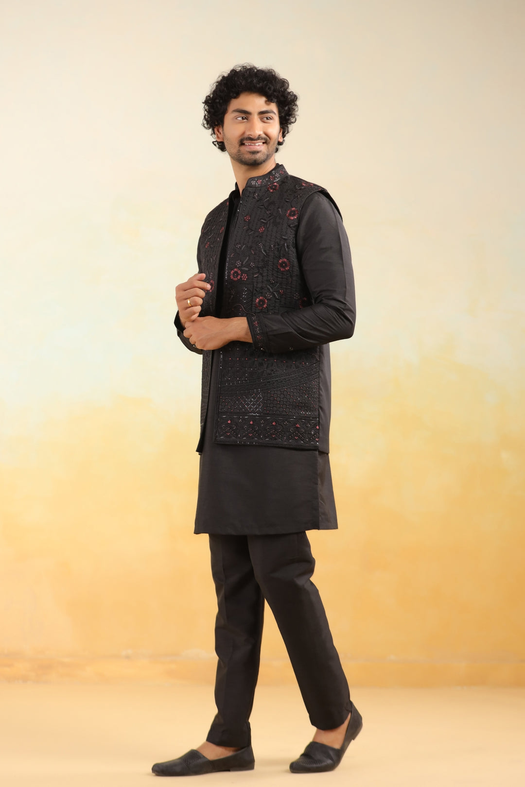 Floral Black Jacket Kurta Set - JT43126-2027