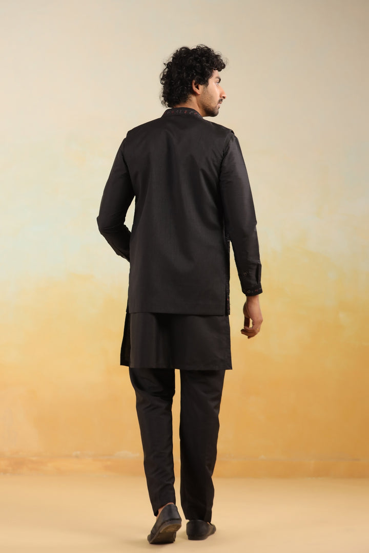 Floral Black Jacket Kurta Set - JT43126-2027
