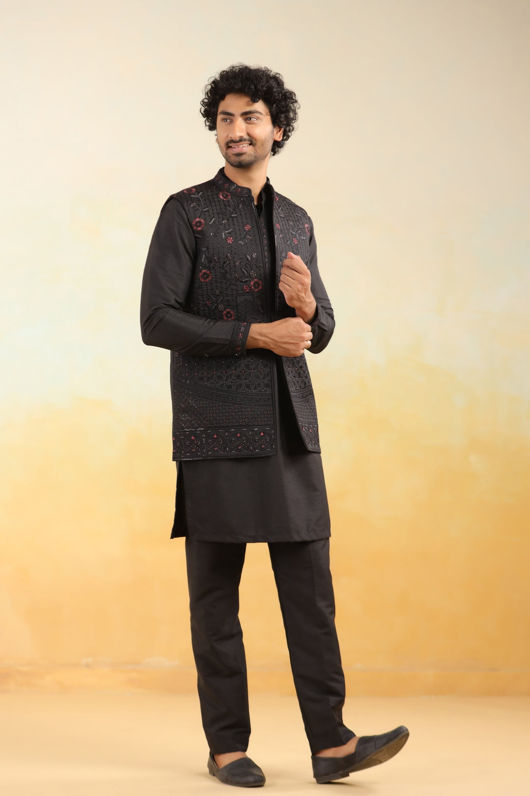 Floral Black Jacket Kurta Set - JT43126-2027