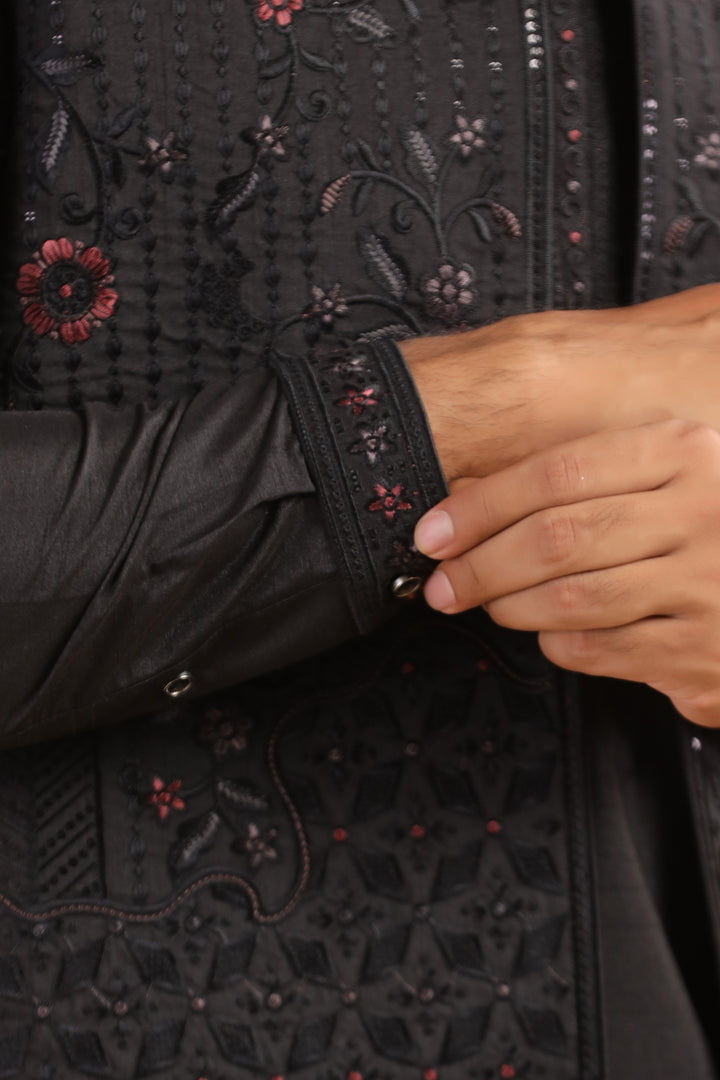 Floral Black Jacket Kurta Set - JT43126-2027