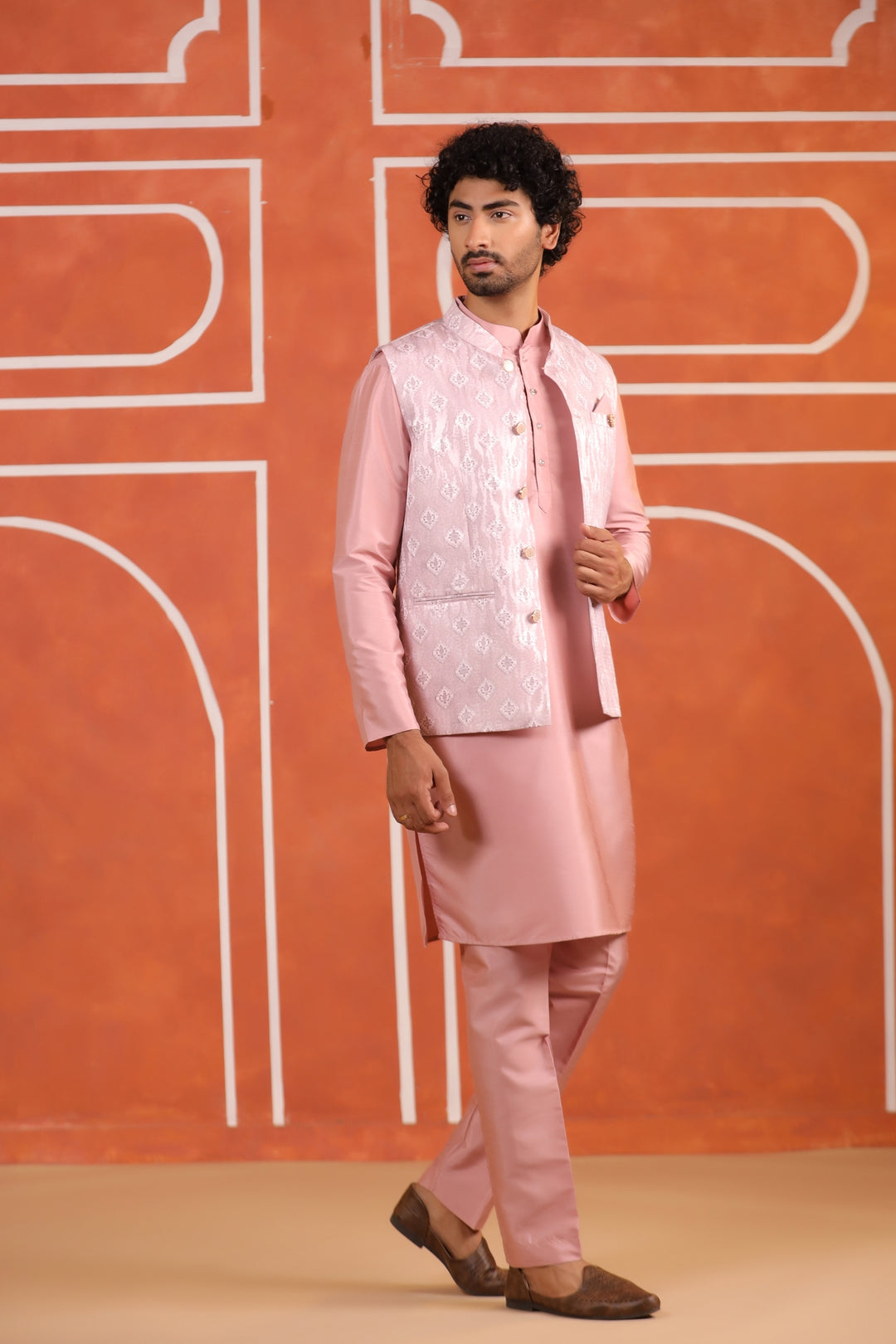 Geometric Pink Jacket Kurta Set - JM43426-2