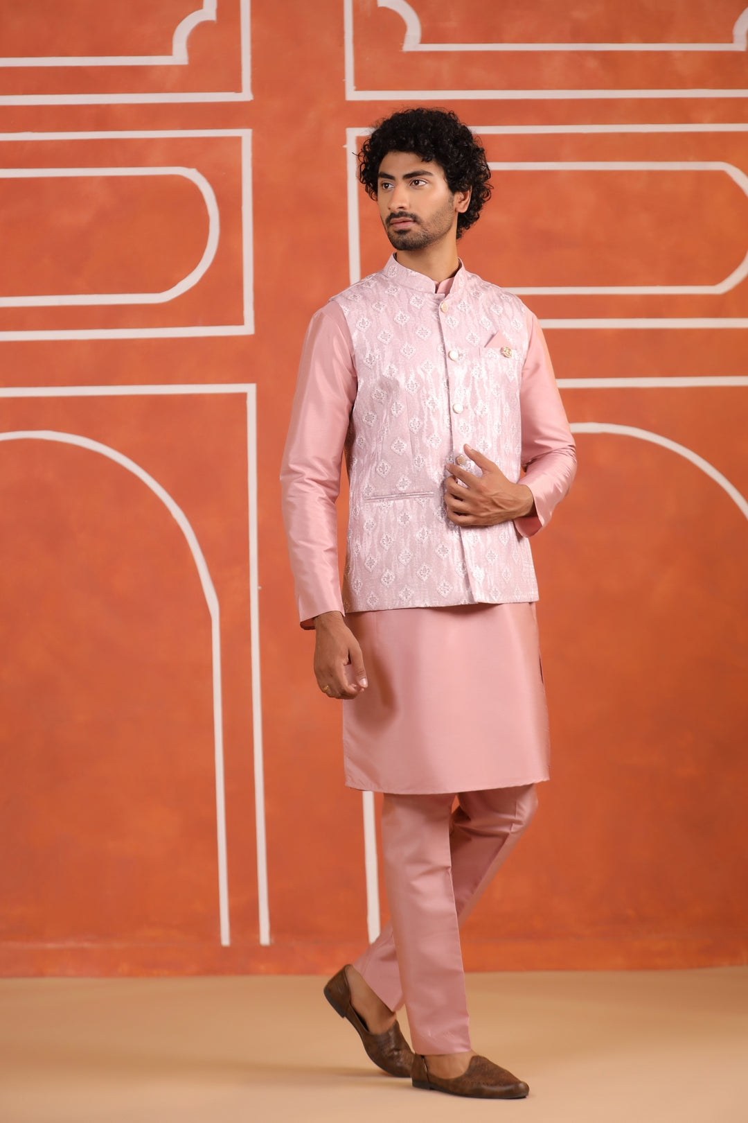 Geometric Pink Jacket Kurta Set - JM43426-2