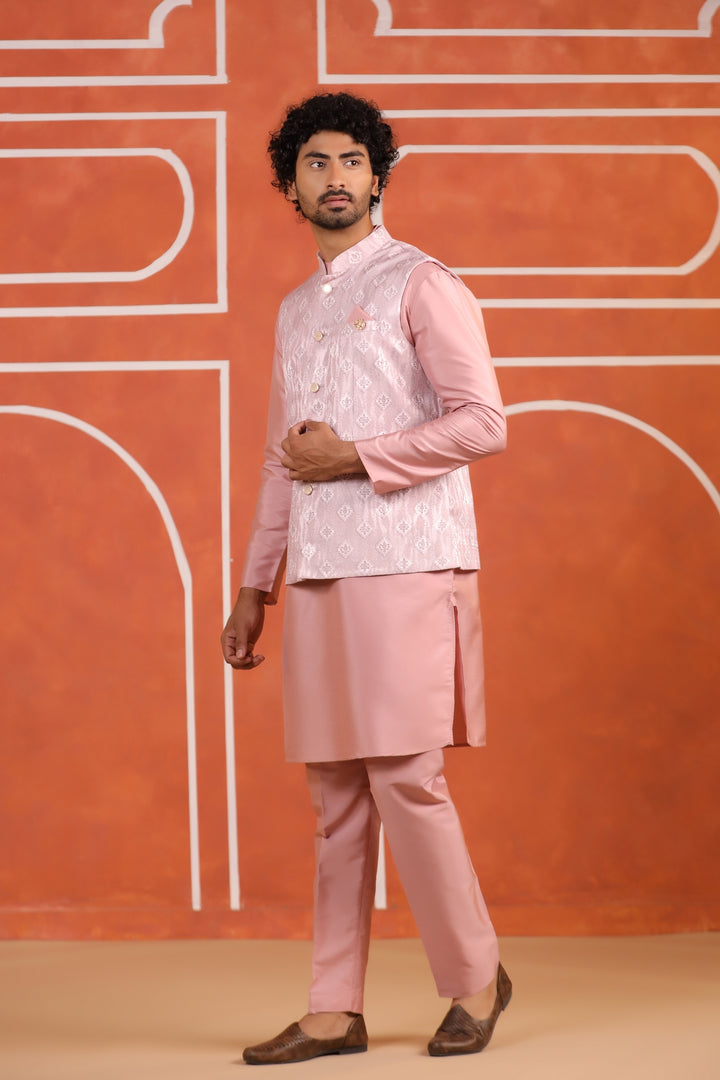 Geometric Pink Jacket Kurta Set - JM43426-2