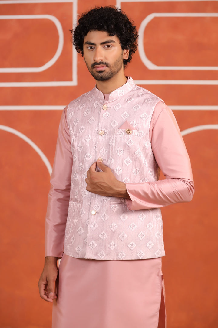 Geometric Pink Jacket Kurta Set - JM43426-2