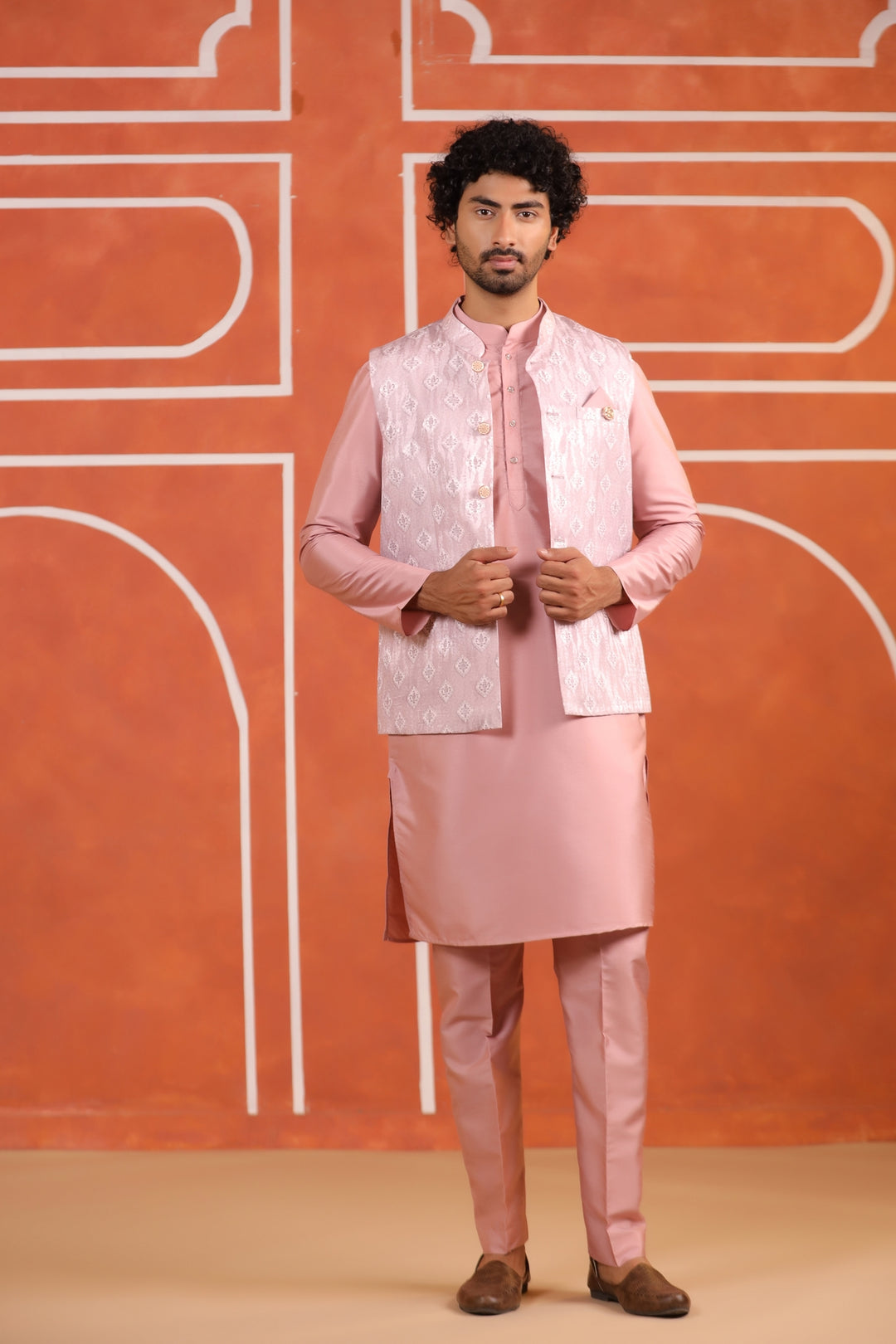 Geometric Pink Jacket Kurta Set - JM43426-2