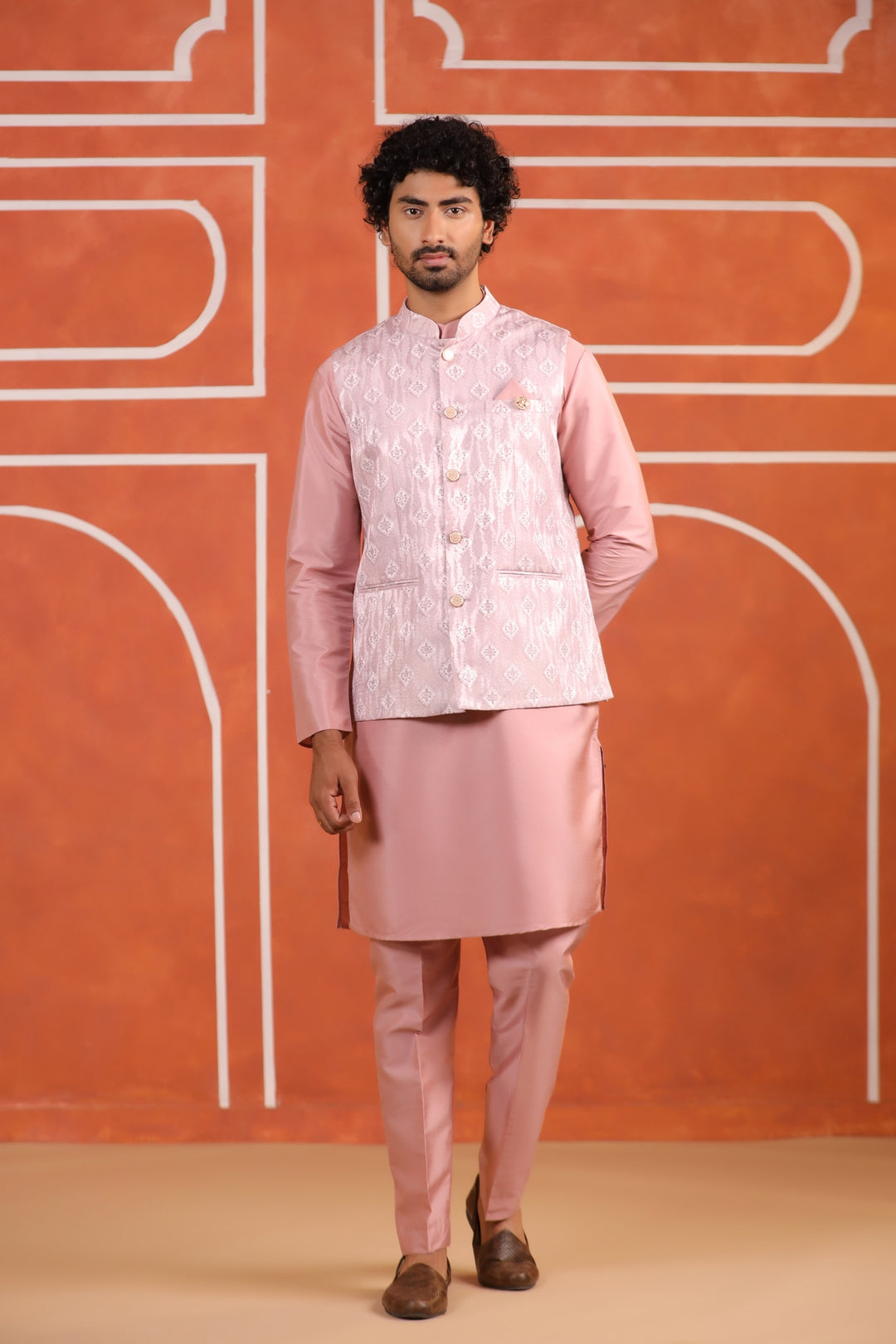 Geometric Pink Jacket Kurta Set - JM43426-2