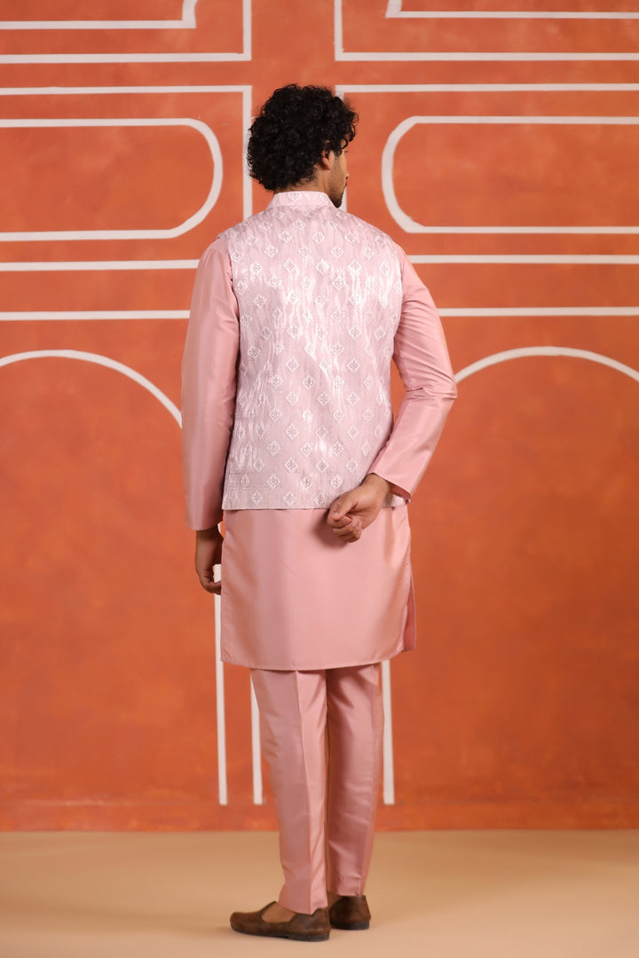 Geometric Pink Jacket Kurta Set - JM43426-2