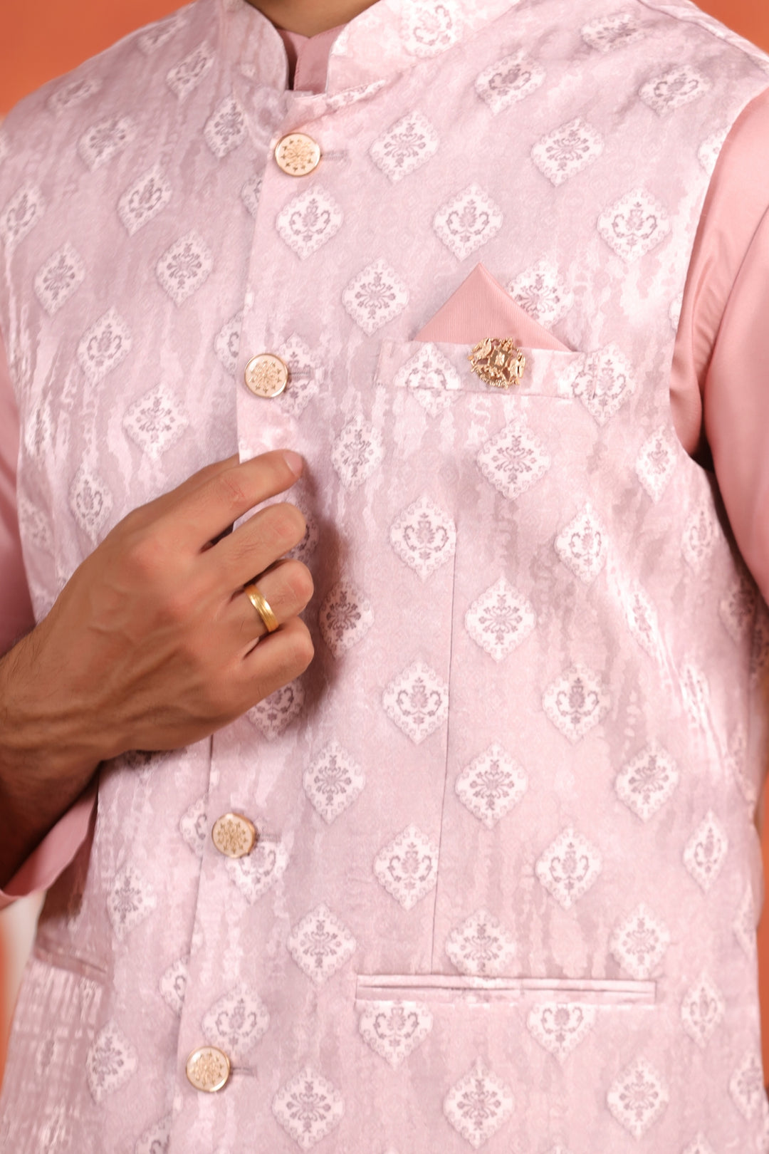 Geometric Pink Jacket Kurta Set - JM43426-2