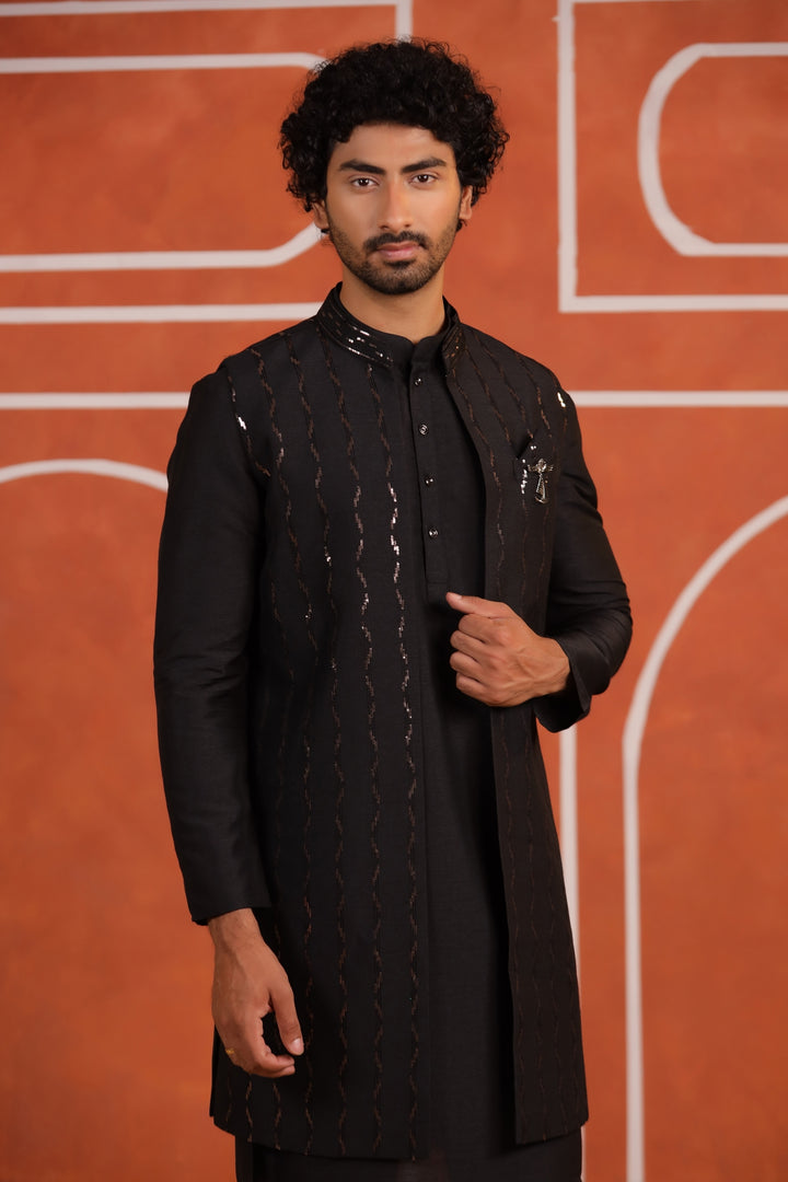 Sequence Black Long Jacket Kurta Set - JM42874-246