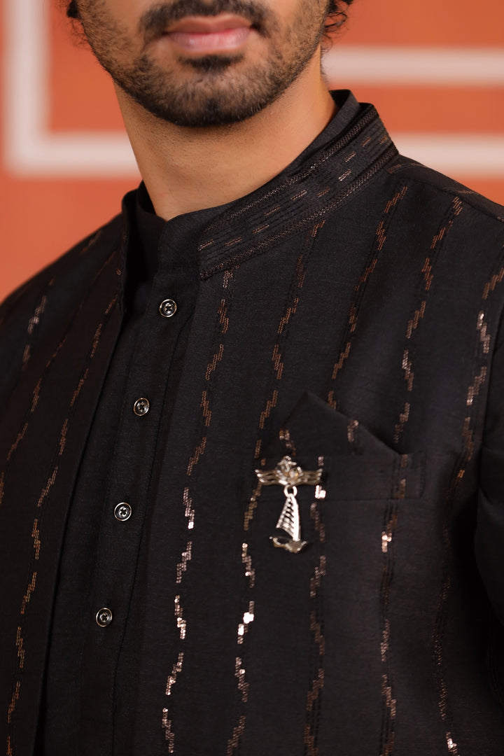 Sequence Black Long Jacket Kurta Set - JM42874-246