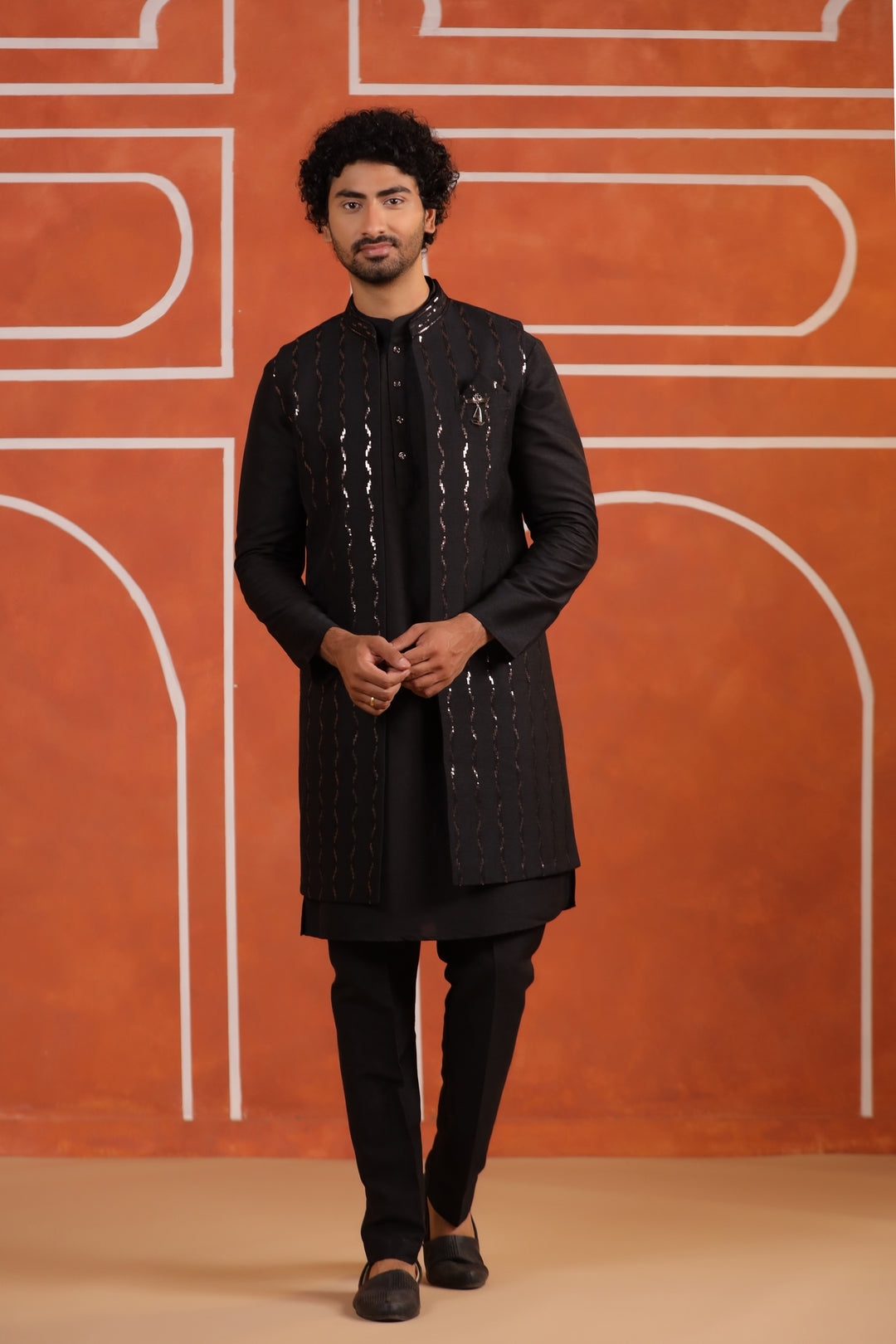 Sequence Black Long Jacket Kurta Set - JM42874-246