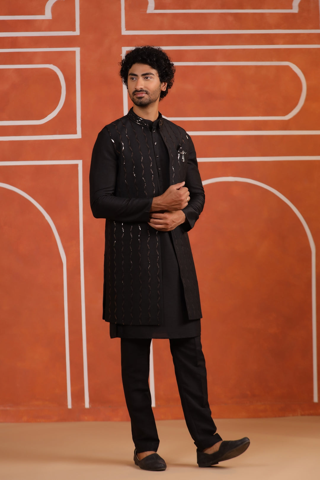 Sequence Black Long Jacket Kurta Set - JM42874-246