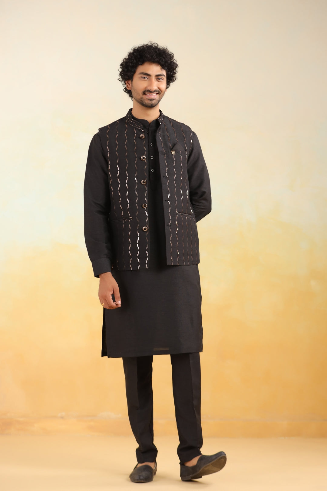 Sequence Black Jacket Kurta Set - JM42873-246